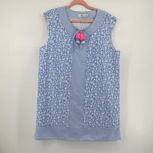 Vineyard Vines Coastal Bohemian Floral Nautical Inspired Blue&White Dress SZXL